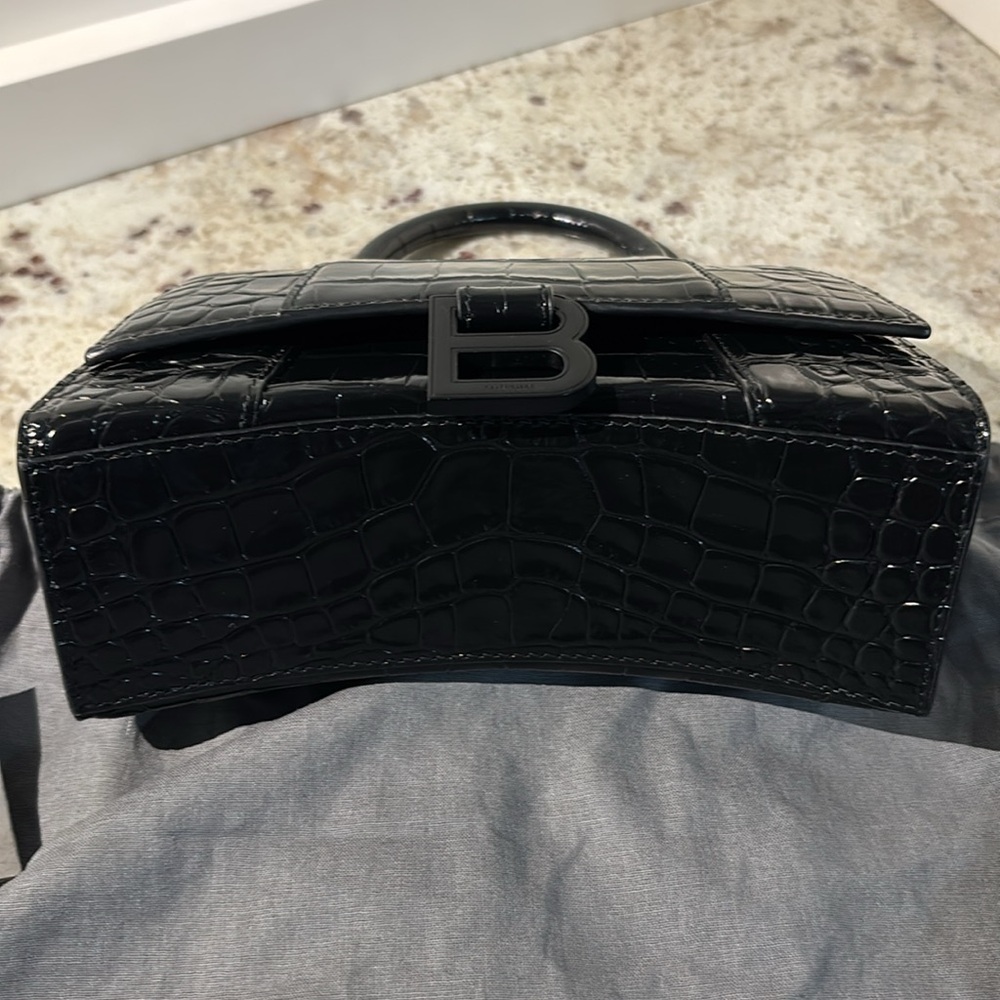 Balenciaga Hourglass XS Black Croc-Embossed Calfskin - Picture 7 of 14